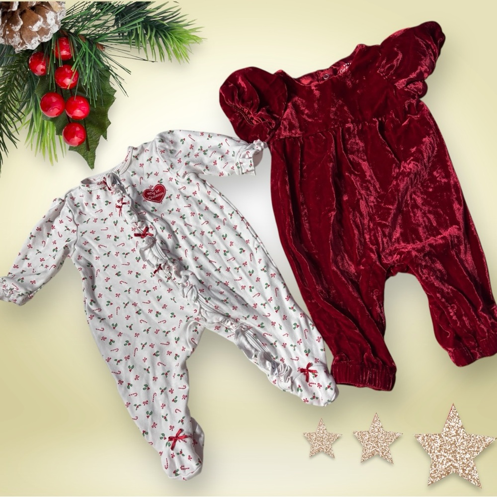 Festive Baby Onesies Lot of 2 in Red and White Size 3months and 0-3mo